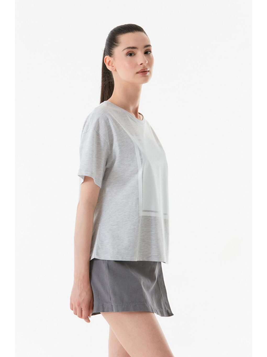 Gri Baskılı Bisiklet Yaka Tişört-4