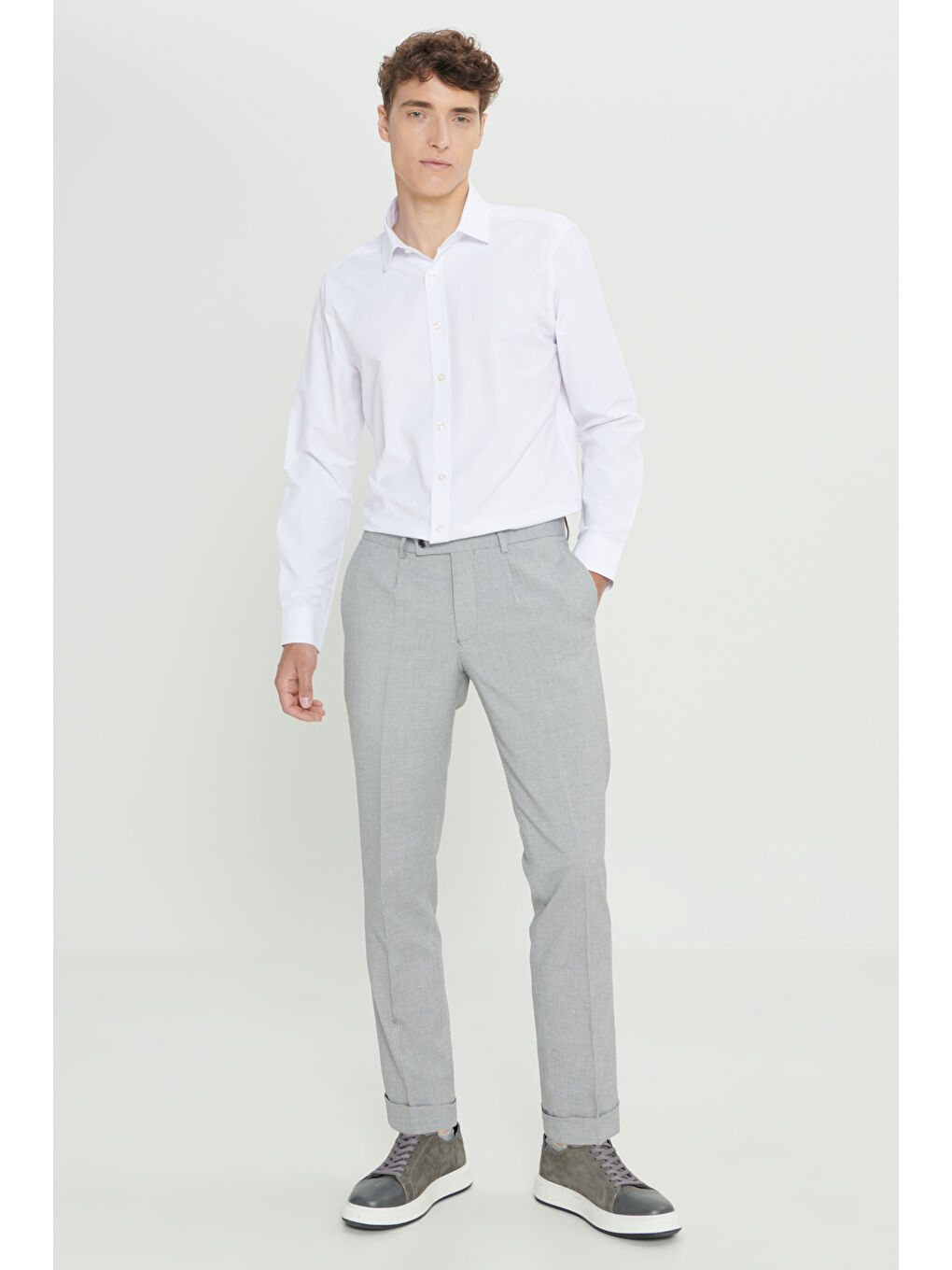 Erkek Gri-Antrasit Comfort Fit Rahat Kesim Yan Cepli Desenli Beli Lastikli Pantolon-1