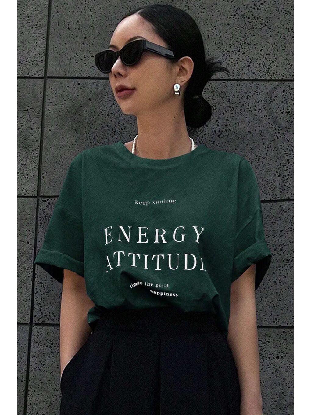 uyguntarz Yeşil Unisex Energy Baskılı Tasarım Tshirt - 1