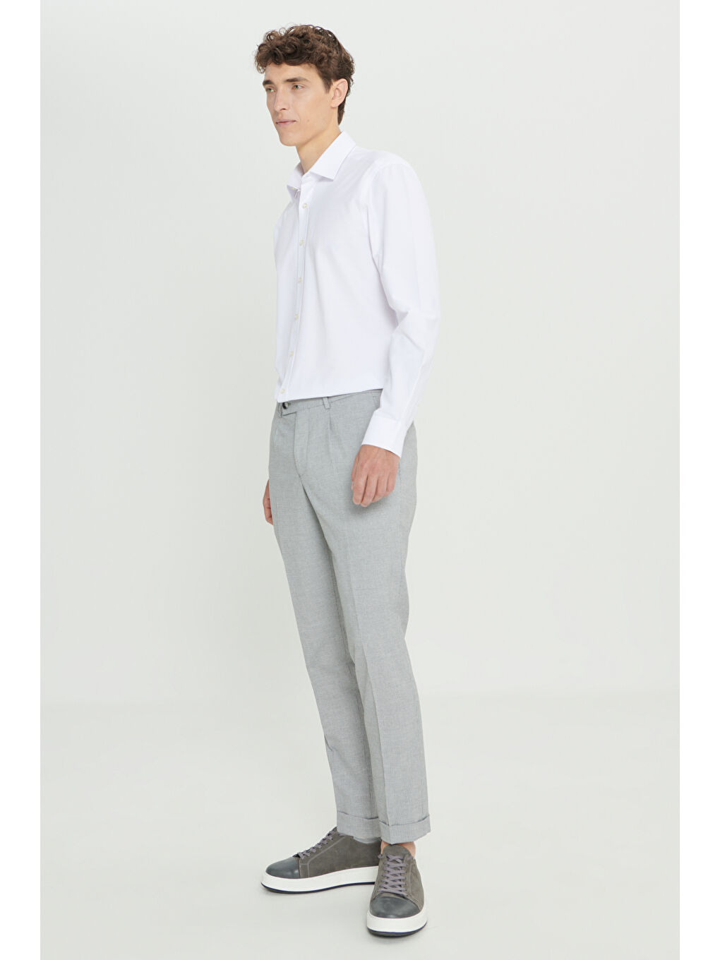 Erkek Gri-Antrasit Comfort Fit Rahat Kesim Yan Cepli Desenli Beli Lastikli Pantolon-2