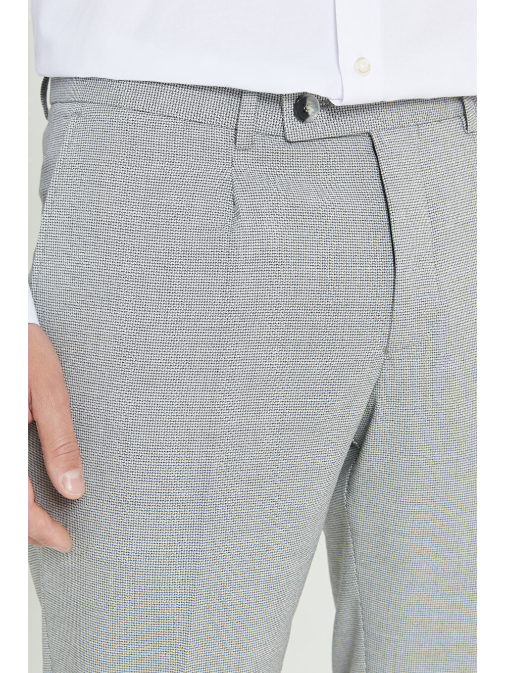 Erkek Gri-Antrasit Comfort Fit Rahat Kesim Yan Cepli Desenli Beli Lastikli Pantolon-4