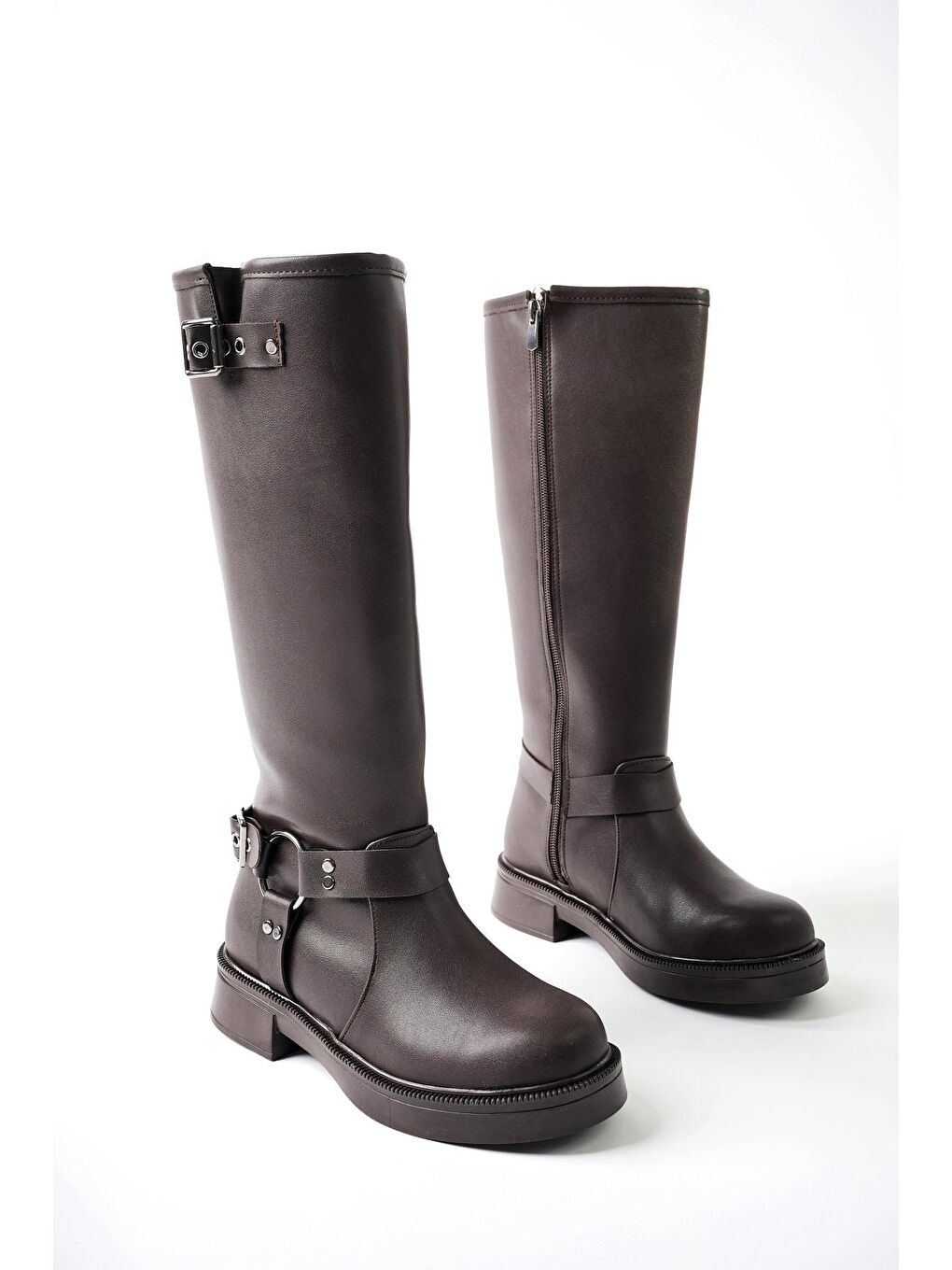 Kahverengi GİSELE Fermuarlı Kemer Detaylı Kadın Kışlık Çizme