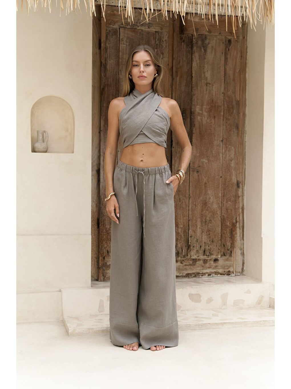 Bohemai Füme Moira Füme Keten Crop Pantolon Takım - 2