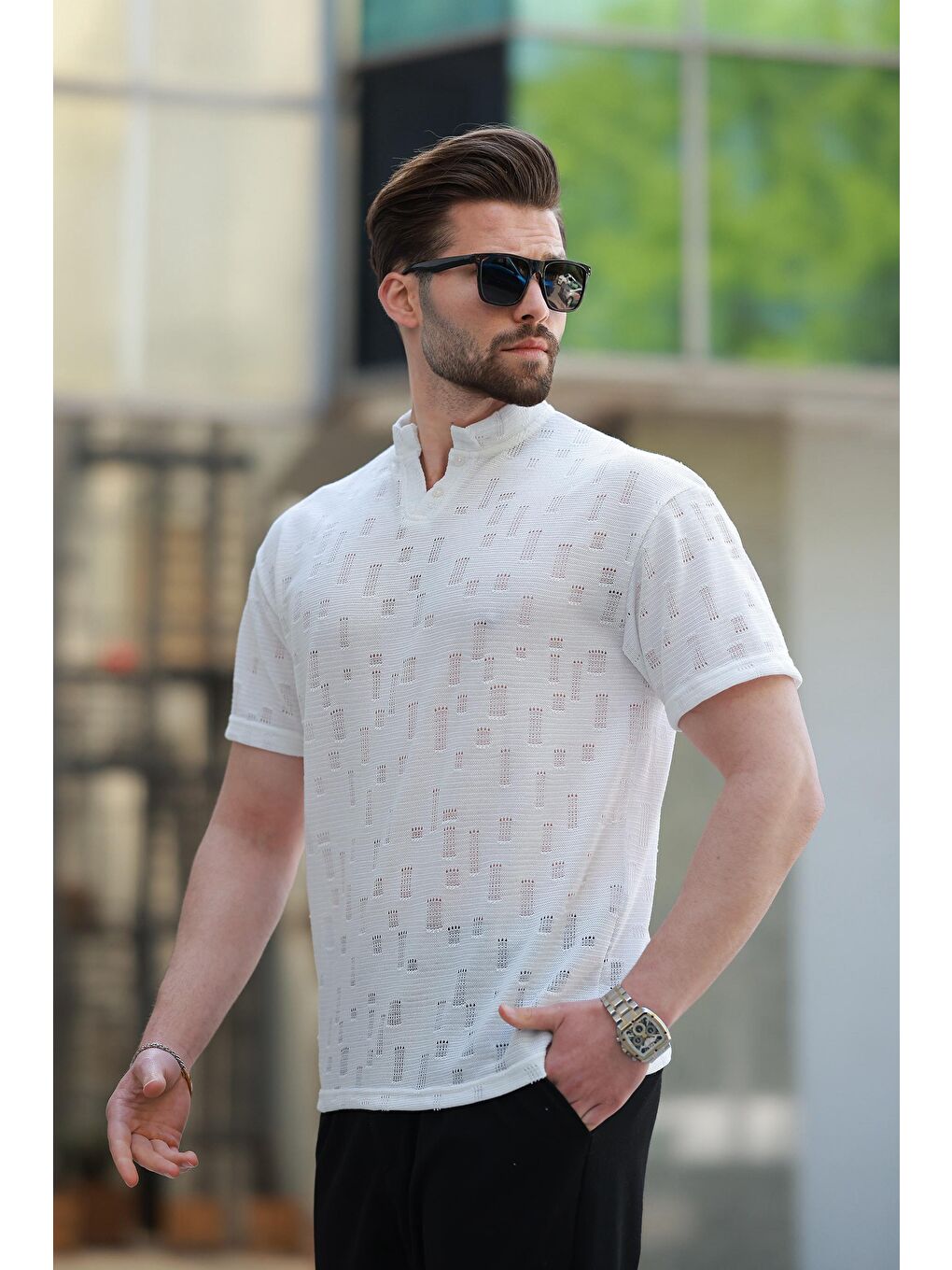 Ekru Hakim Yaka Erkek Basic Tişört E7148