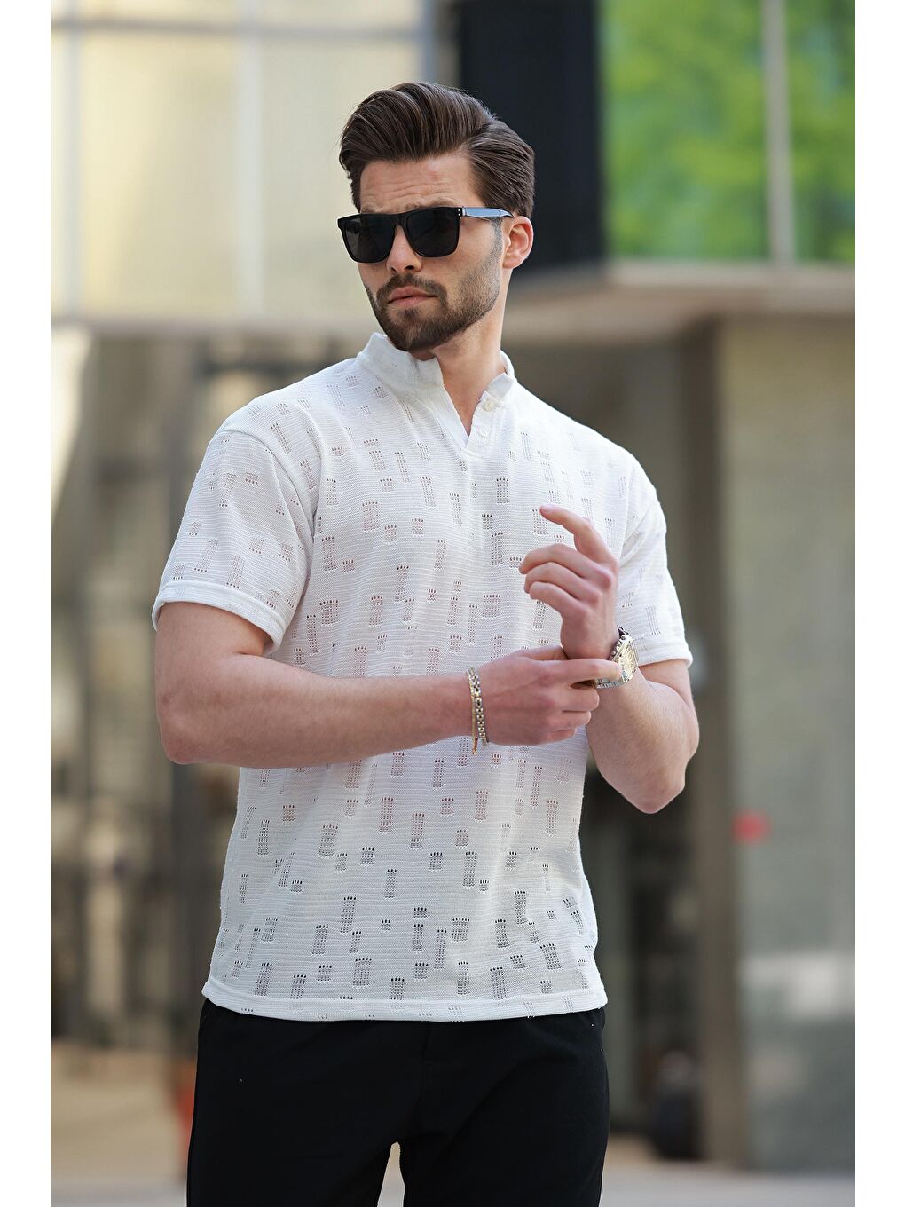 Ekru Hakim Yaka Erkek Basic Tişört E7148-2