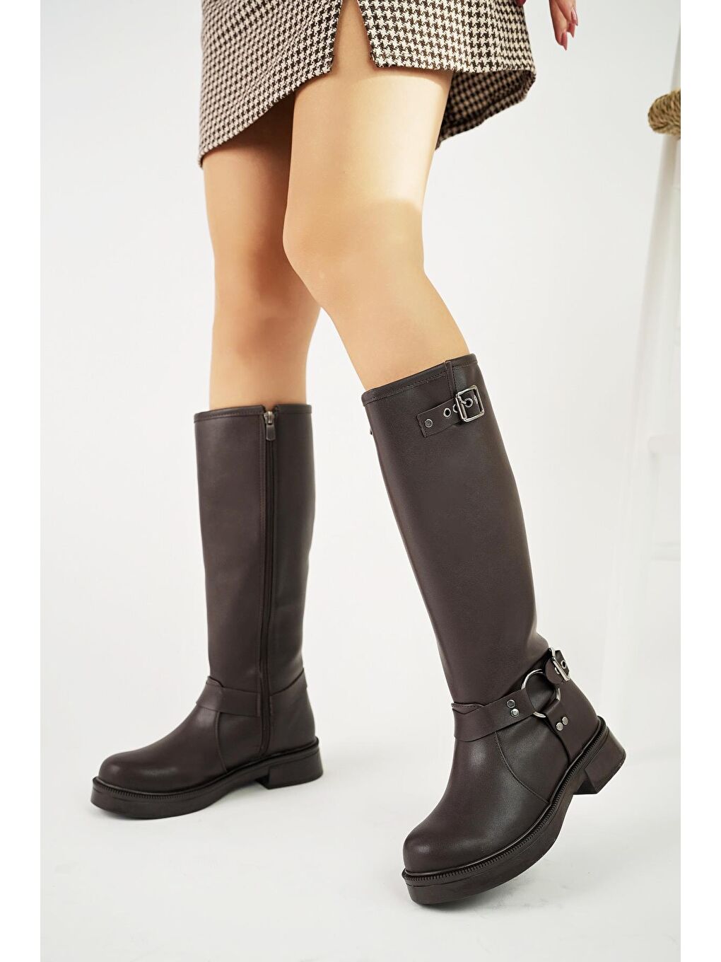 Kahverengi GİSELE Fermuarlı Kemer Detaylı Kadın Kışlık Çizme-2