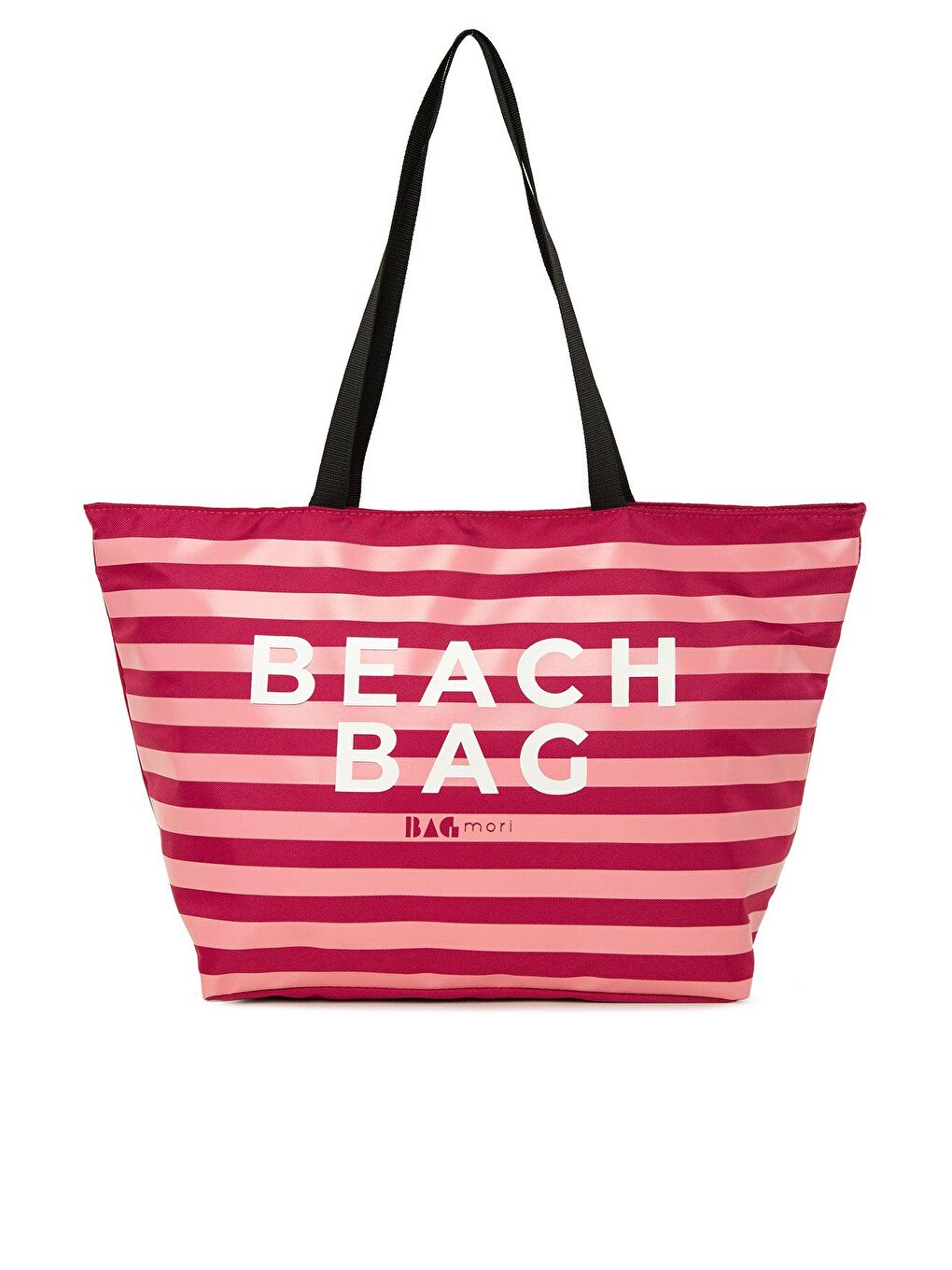 Bagmori Fuşya Çizgili Beach Bag Baskılı Plaj Çantası