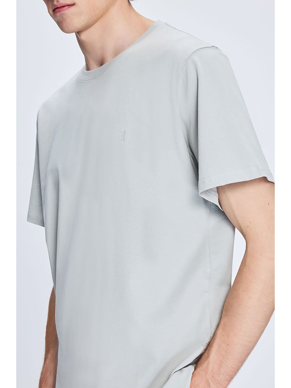 Gri Regular Fit Bisiklet Yaka Pamuklu Triko Tişört-3