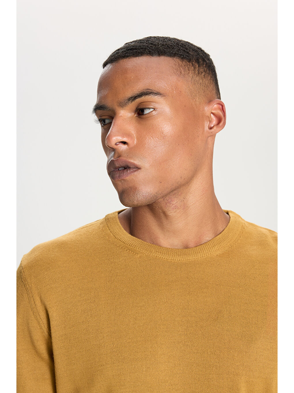 Sarı Erkek SAFRAN Standart Fit Normal Kesim Bisiklet Yaka Triko Kazak-3