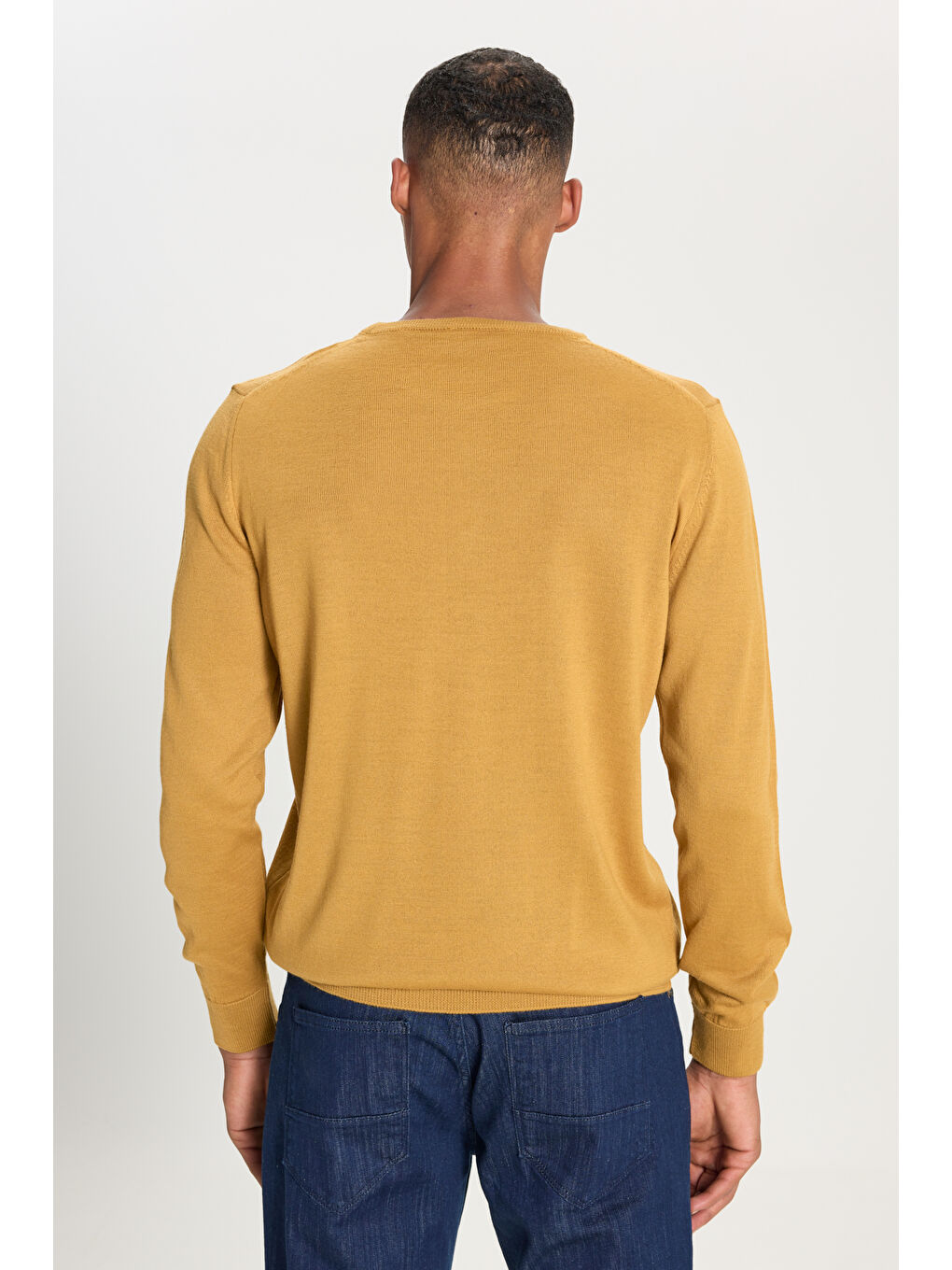 Sarı Erkek SAFRAN Standart Fit Normal Kesim Bisiklet Yaka Triko Kazak-4