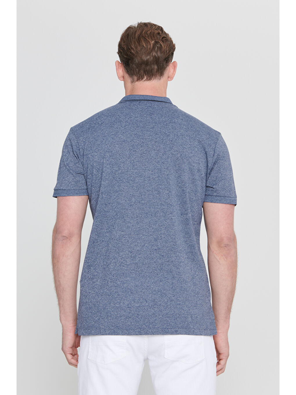 Erkek Lacivert Melanj Slim Fit Dar Kesim Fermuarlı Polo Yaka Pamuklu Kısa Kollu Tişört-4