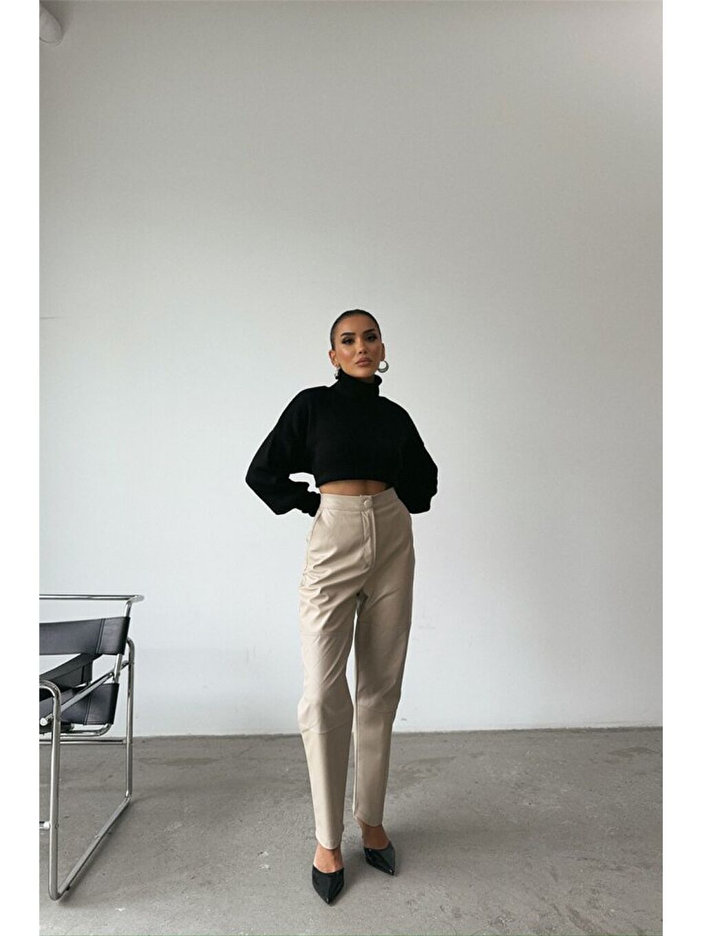 Sarı DERİ PANTOLON DİZ PARÇALI - Taş-1