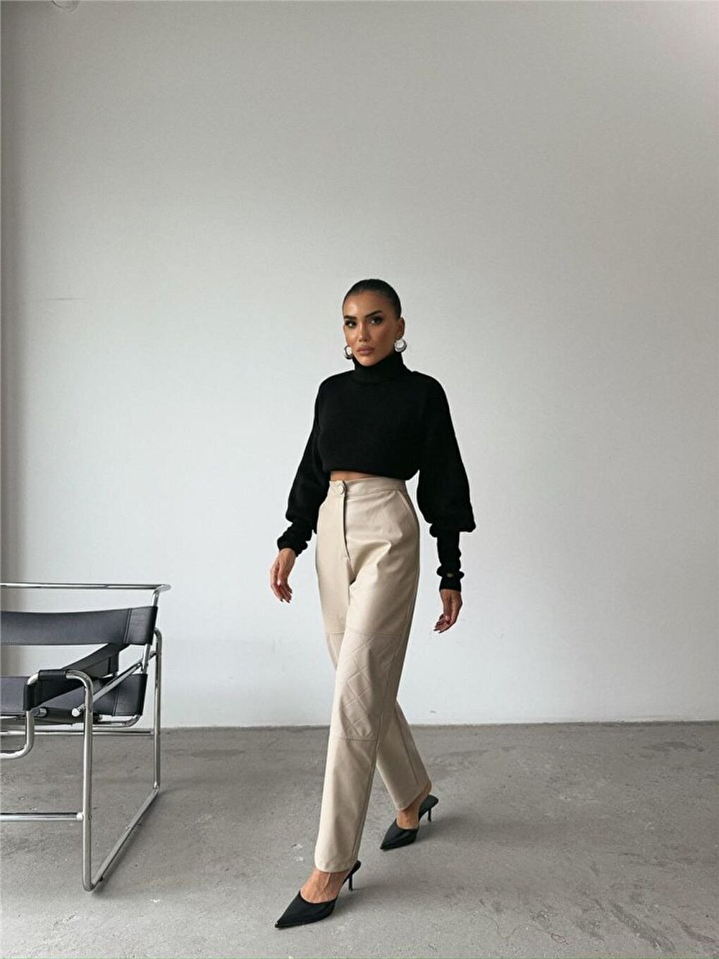 Sarı DERİ PANTOLON DİZ PARÇALI - Taş-2