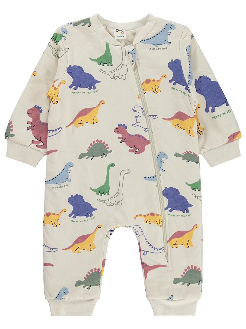 Ekru Baby Dino Baskılı Erkek 12-24 Ay Uyku Tulumu - Bej 12-18 Ay-1