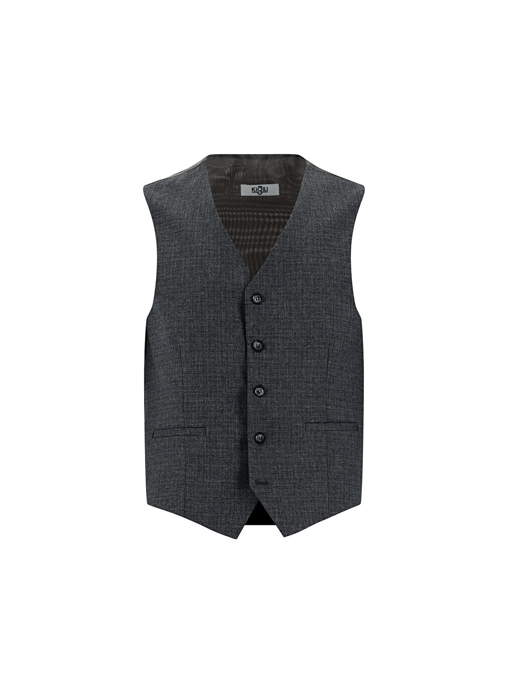 Gri Super Slim Fit Ekstra Dar Kesim Ekose Yelekli Kombinli Takım Elbise-3