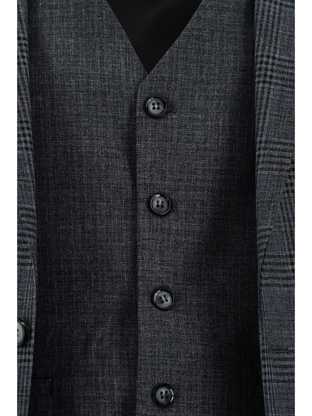 Gri Super Slim Fit Ekstra Dar Kesim Ekose Yelekli Kombinli Takım Elbise-5