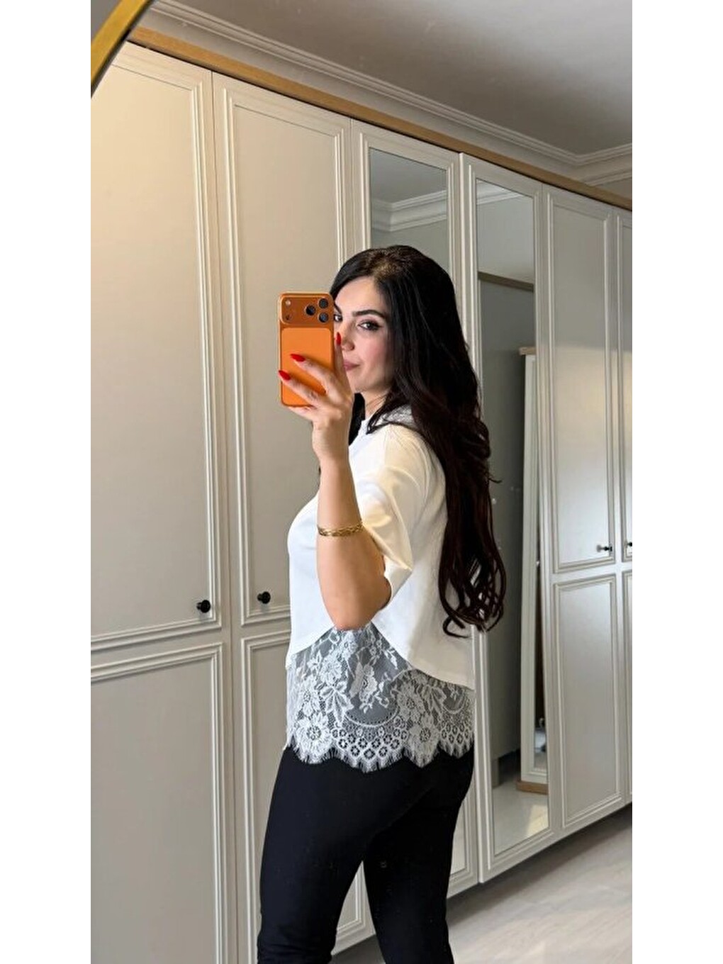Beyaz Kısa Kollu Bısıklet Yakalı Dantel Detaylı Vıskon Ikı Iplık Bluz-3