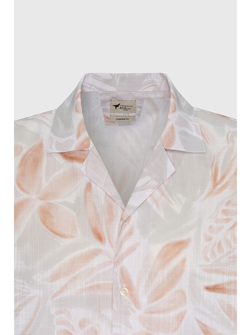 Erkek Bej-Kahve Oversize Fit Geniş Kesim Küba Yaka %100 Pamuk Baskılı Kısa Kollu Gömlek-6