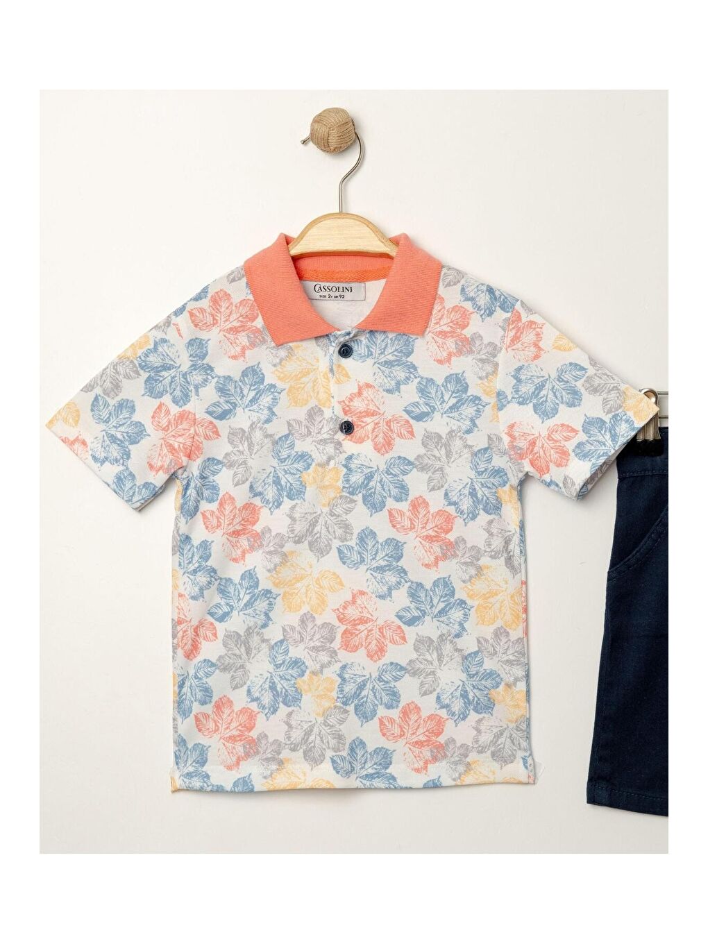 Turuncu Yaprak Desenli Belden Ayarlanabilir Kısa Kollu Şortlu 2'li Takım Çocuk ve Bebek Giyim-4