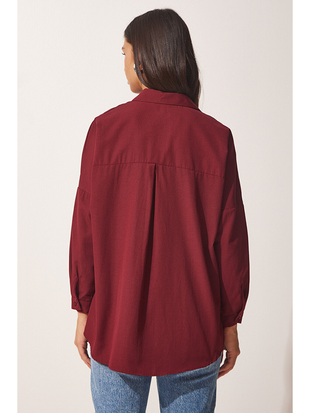 Bordo Oversize Basic Gömlek BORDO LDD0003-3