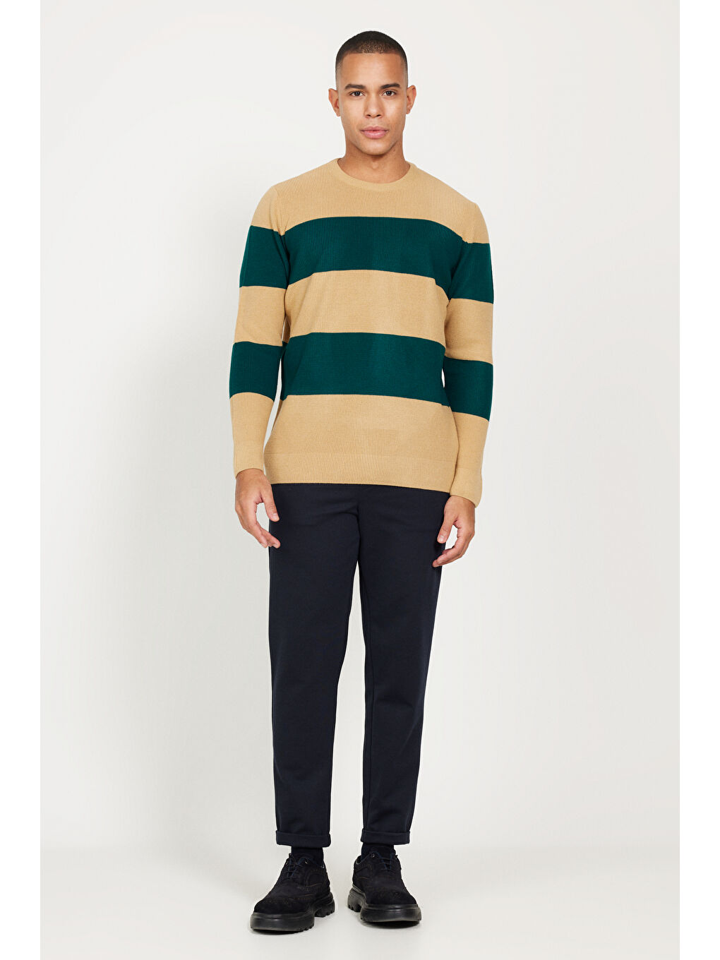 Kahverengi Erkek SUTLU KAHVE-YESIL Anti-Pilling Tüylenme Yapmayan Standart Fit Normal Kesim Bisiklet Yaka Renk--1