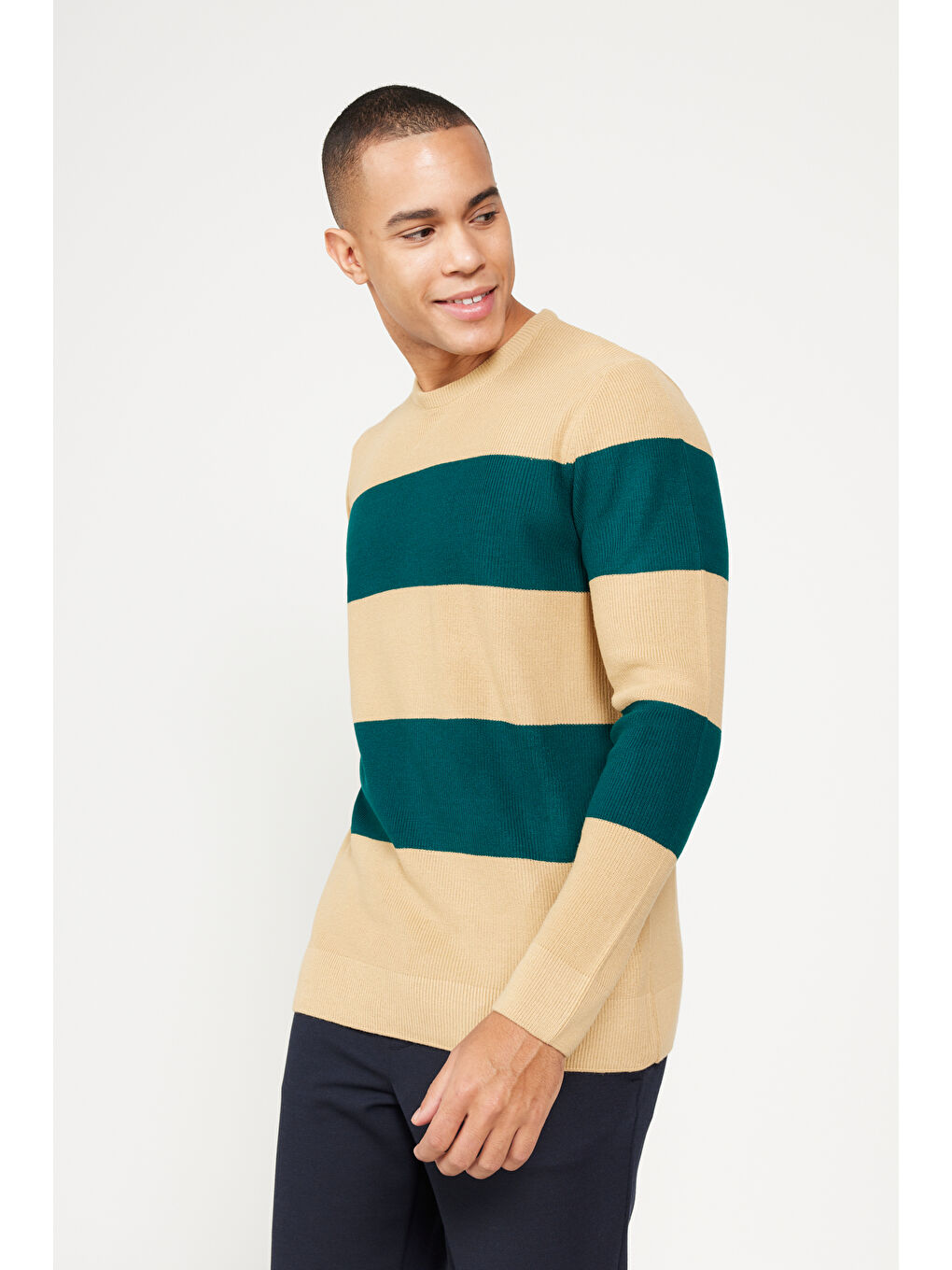 Kahverengi Erkek SUTLU KAHVE-YESIL Anti-Pilling Tüylenme Yapmayan Standart Fit Normal Kesim Bisiklet Yaka Renk--2