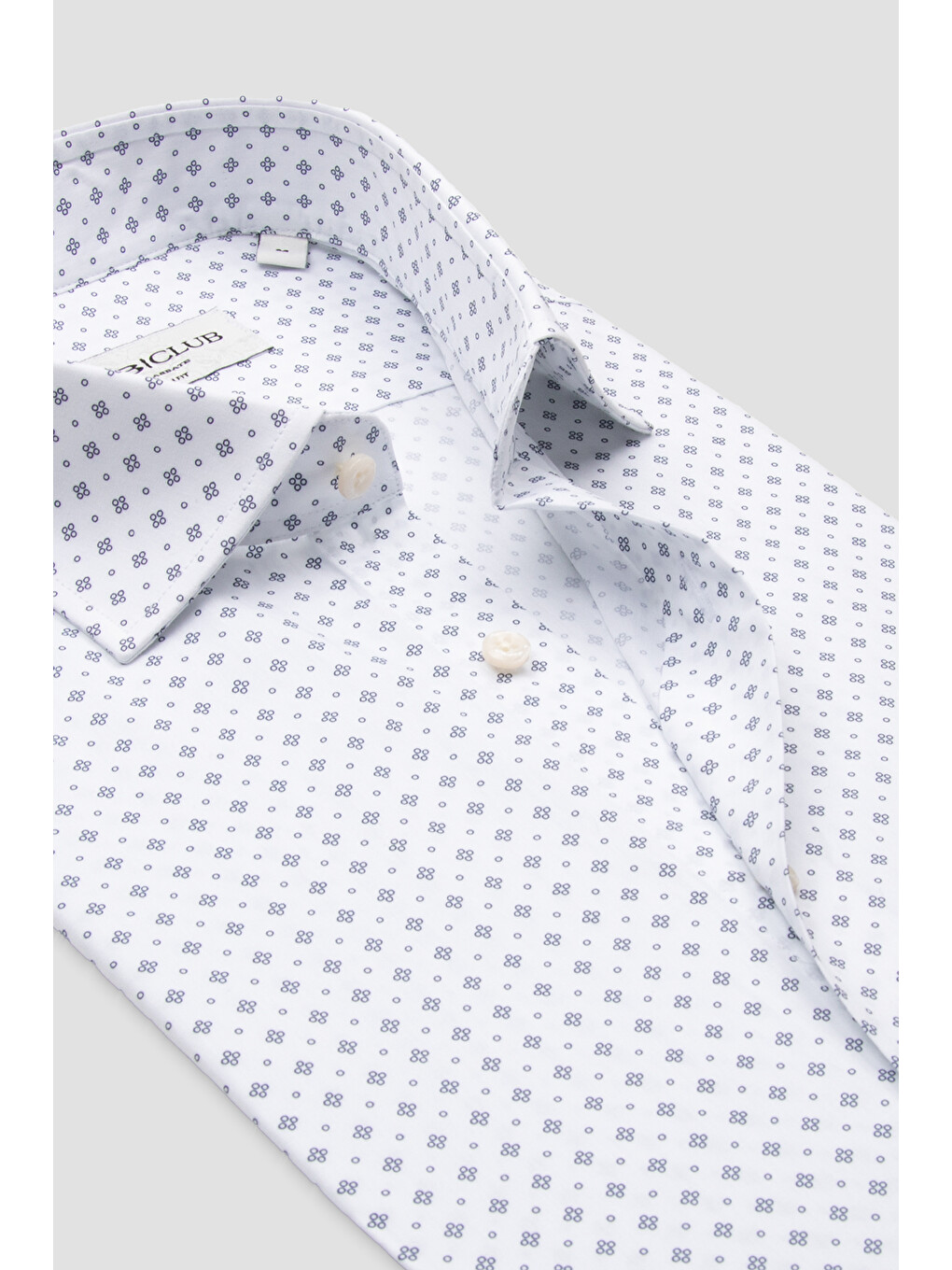 Oscar Poplin Pamuklu Slim Fit Beyaz Klasik Yaka Erkek Baskılı Gömlek-1