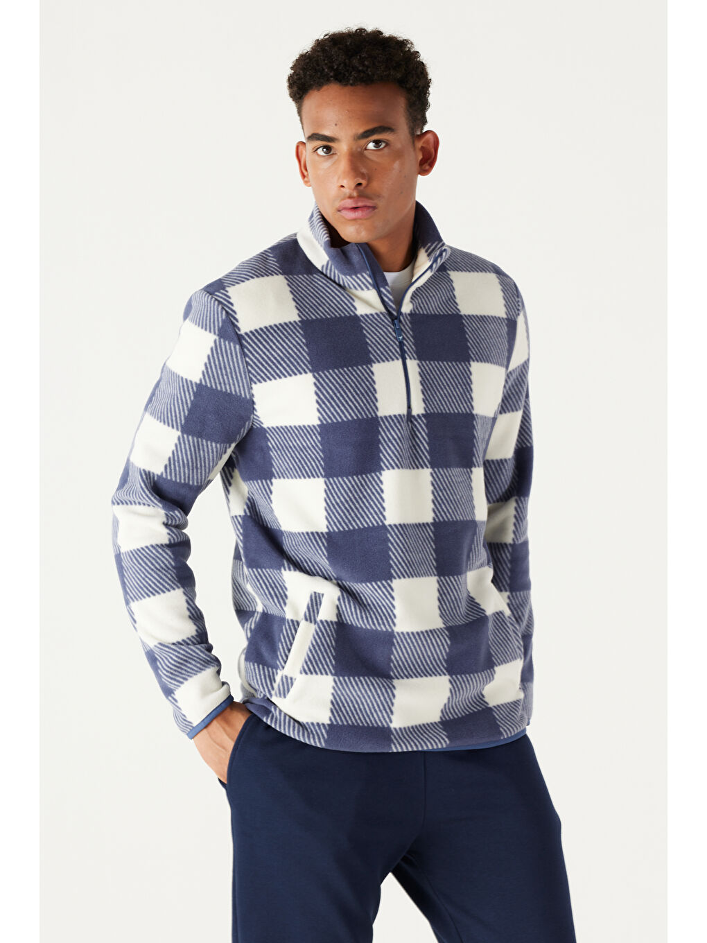 Lila Erkek EKRU INDIGO Standart Fit Normal Kesim Bato Yaka Polar-2