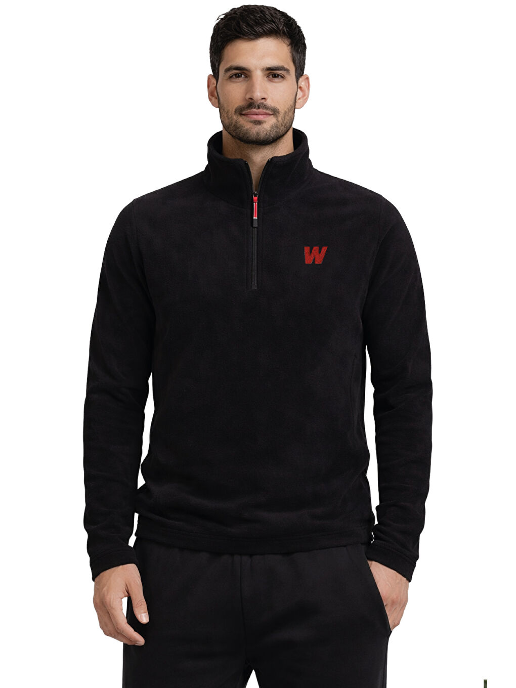 Siyah Premium Erkek Yarım Fermuarlı Outdoor Spor Polar Ceket-2