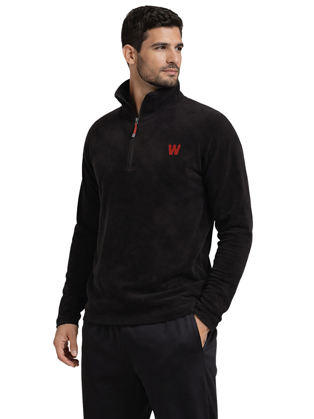 Siyah Premium Erkek Yarım Fermuarlı Outdoor Spor Polar Ceket-3