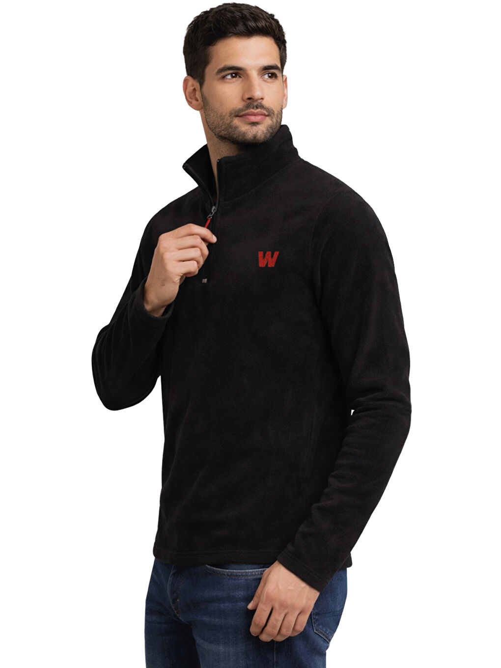 Siyah Premium Erkek Yarım Fermuarlı Outdoor Spor Polar Ceket-4