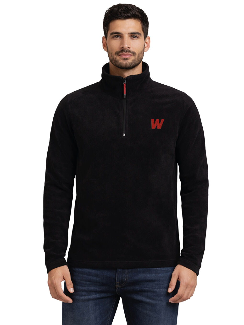 Siyah Premium Erkek Yarım Fermuarlı Outdoor Spor Polar Ceket-5