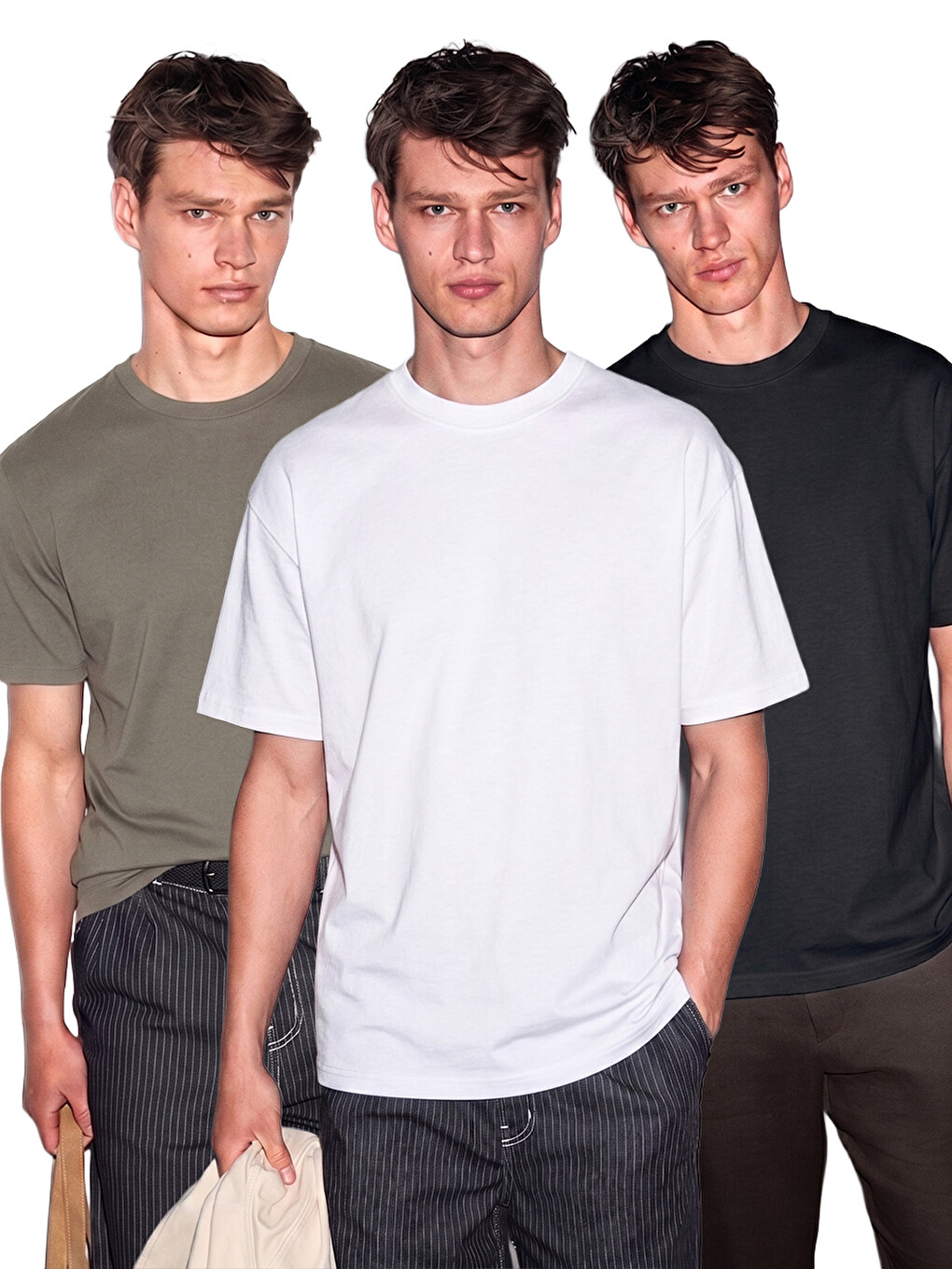 Cultıvated Erkek 3'lü Kalın Dokulu Regular %100 Organik Pamuk Siyah-vizon T-shirt