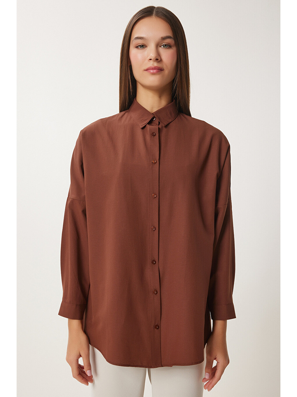 Kahverengi Oversize Basic Gömlek KAHVERENGİ LDD0003-4