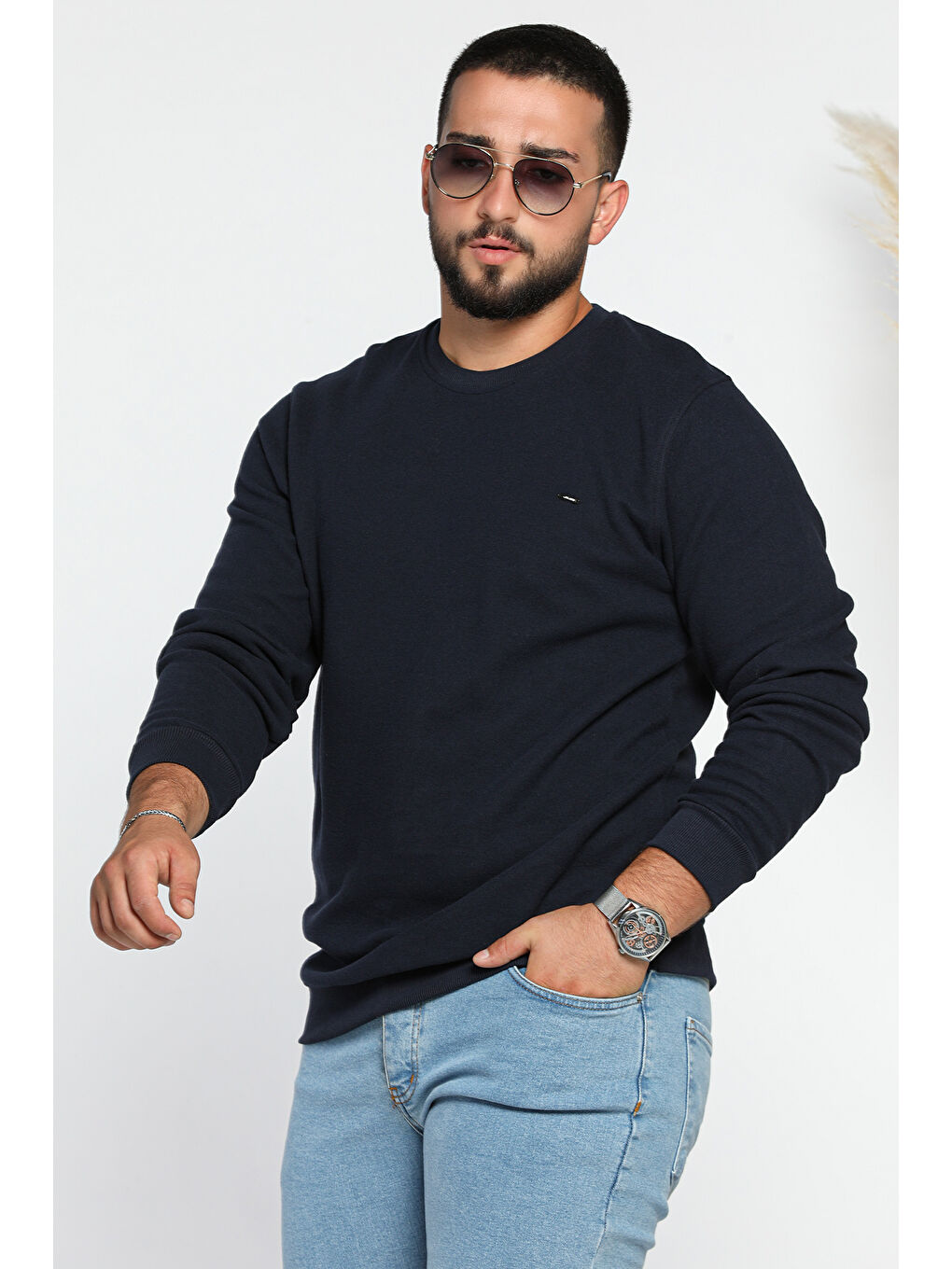 Mishar İtalia Lacivert Erkek Bisiklet Yaka Selanik Sweatshirt - 1