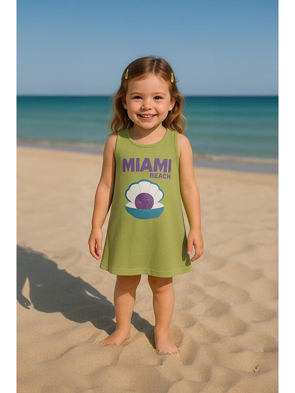 Kız Çocuk %100 Pamuklu Baskılı Elbise - Yeşil (3-4 Yaş - 8-9 Yaş)