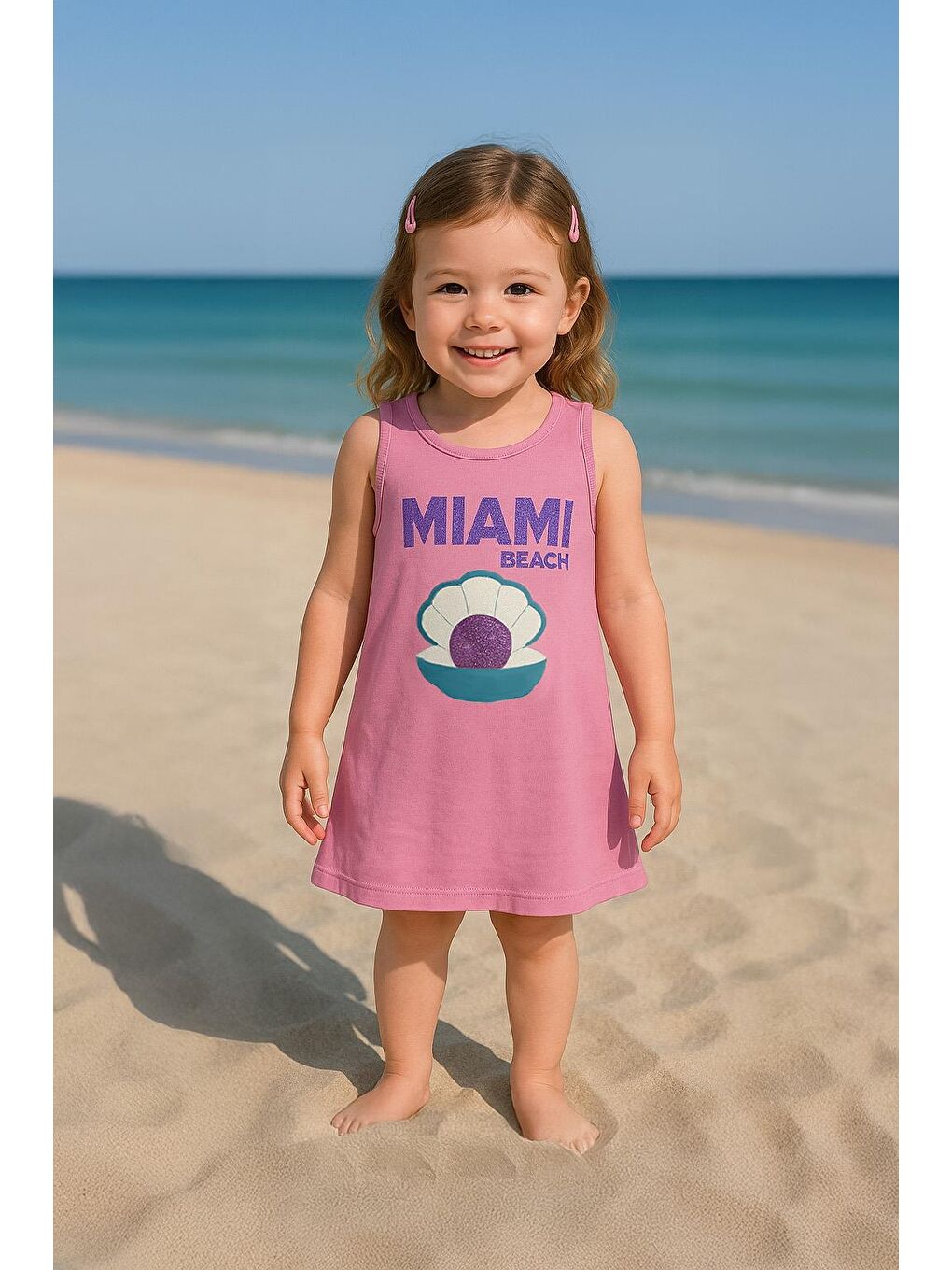 Kız Çocuk %100 Pamuklu Baskılı  Elbise - Pembe  (3-4 Yaş - 8-9 Yaş)