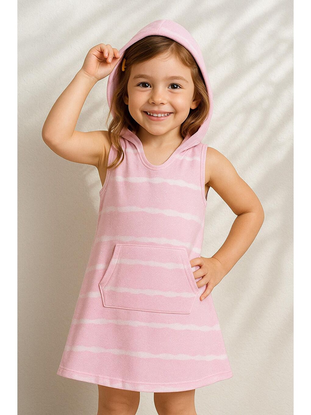 Kız Çocuk Pembe Batikli Havlu Elbise (3-4 Yaş 8-9 Yaş)-1