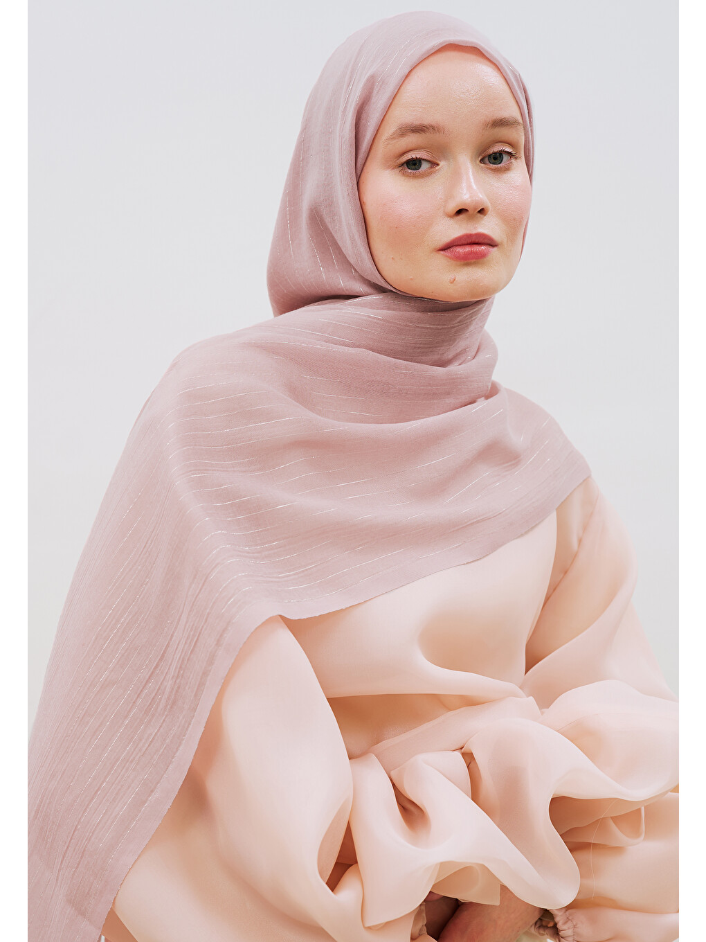 Pembe Işıltılı Vual Şal Pudra-1