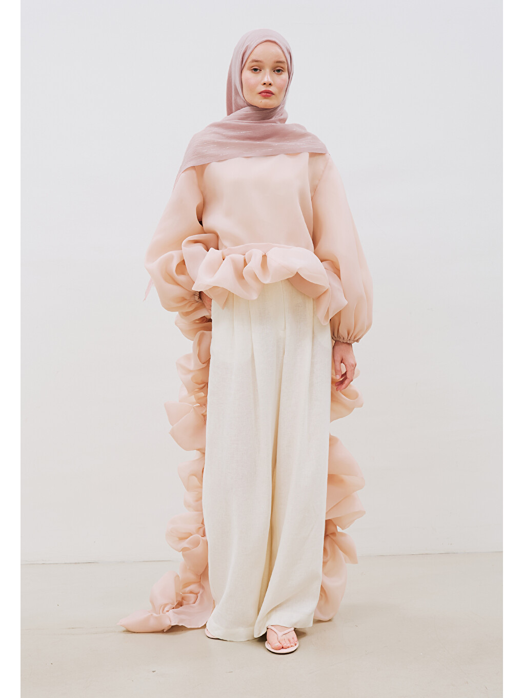 Pembe Işıltılı Vual Şal Pudra-3