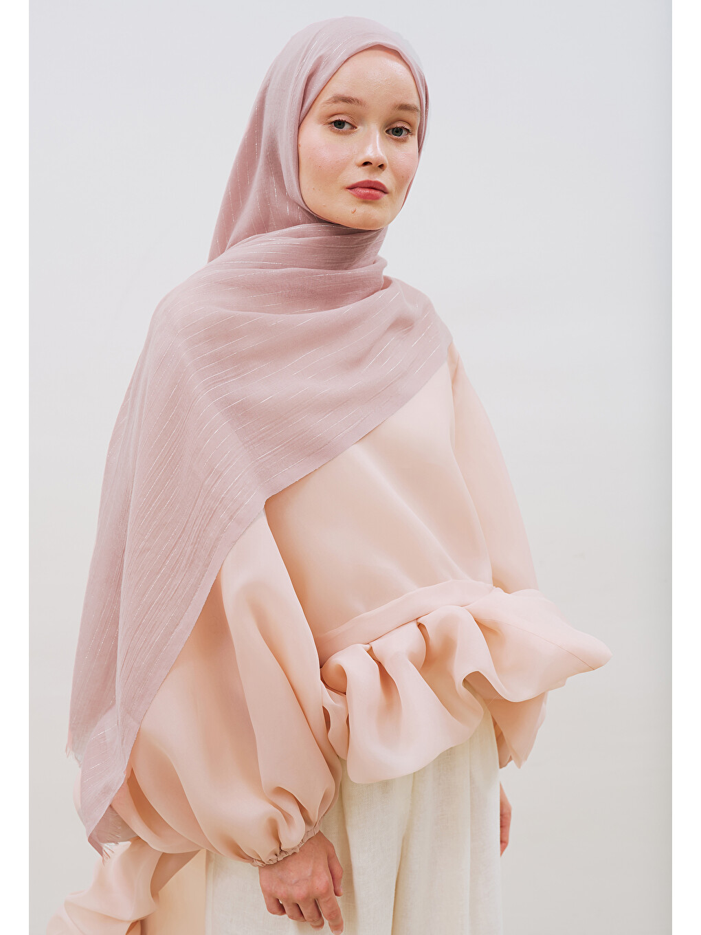 Pembe Işıltılı Vual Şal Pudra-4