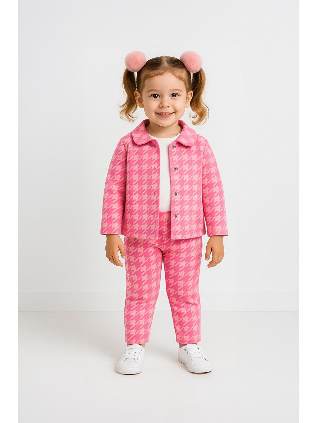 Pembe Kız Çocuk Kazayağı Desenli Elastanlı Alt Üst Takım  3 4 Yaş 8 9 Yaş