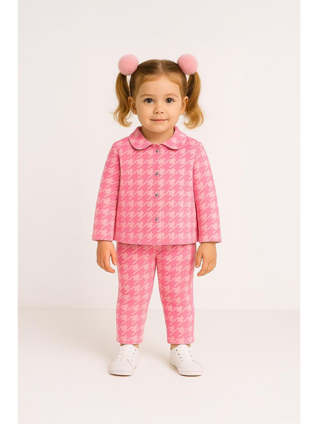 Pembe Kız Çocuk Kazayağı Desenli Elastanlı Alt Üst Takım  3 4 Yaş 8 9 Yaş-1