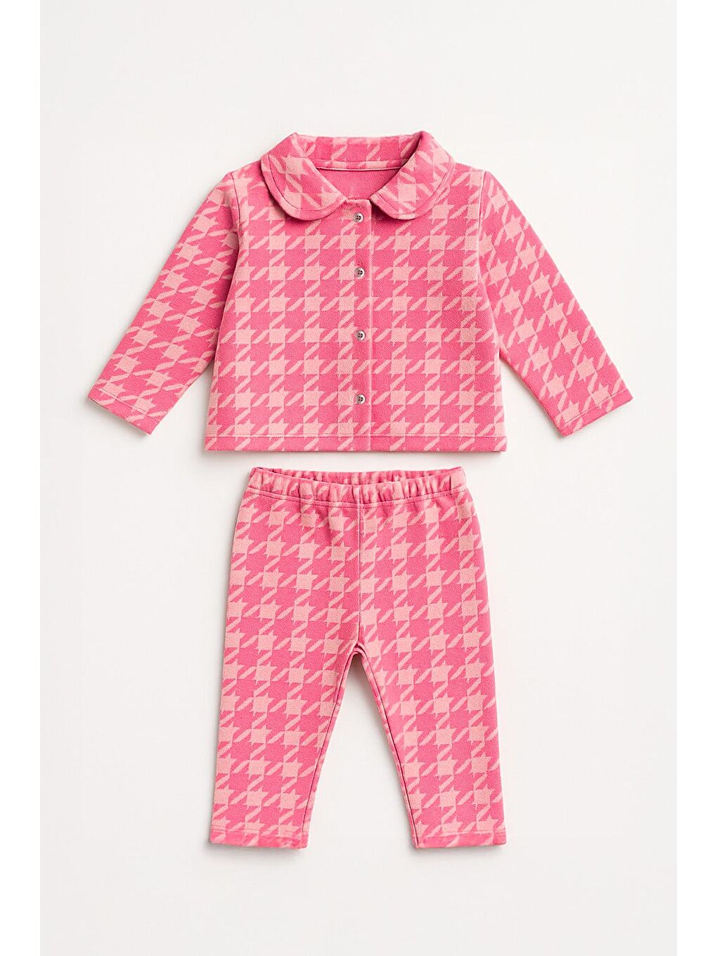 Pembe Kız Çocuk Kazayağı Desenli Elastanlı Alt Üst Takım  3 4 Yaş 8 9 Yaş-2