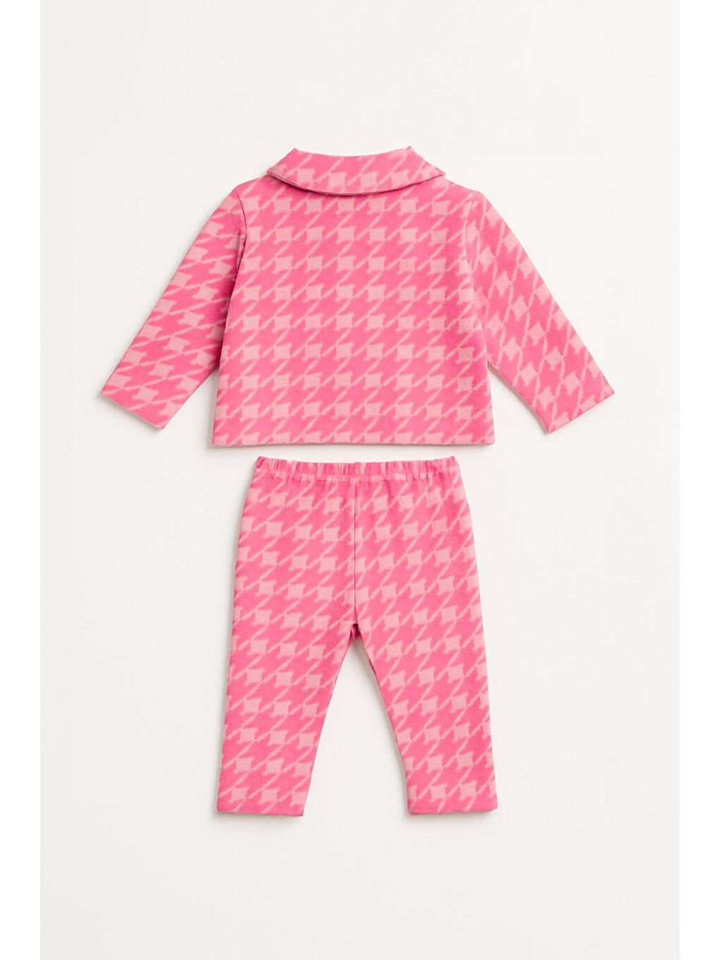 Pembe Kız Çocuk Kazayağı Desenli Elastanlı Alt Üst Takım  3 4 Yaş 8 9 Yaş-3