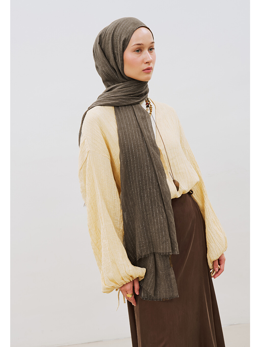 Kahverengi Işıltılı Vual Şal Kahve-4