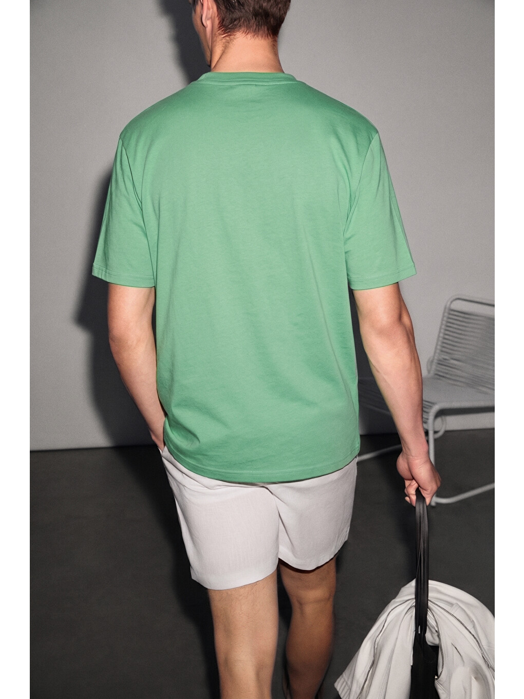 Solo Erkek %100 Organik Pamuklu Kalın Dokulu Comfort Fit Bisiklet Yakalı Yeşil T-shirt-2