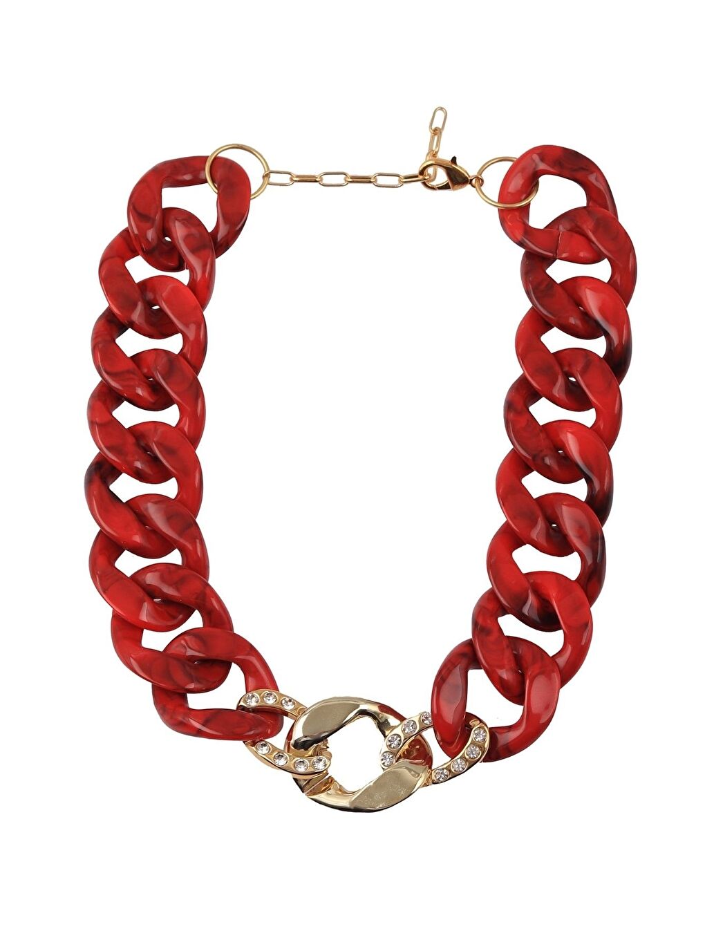 Kadın Kalın Zincir Formlu Kırmızı Reçine Kolye