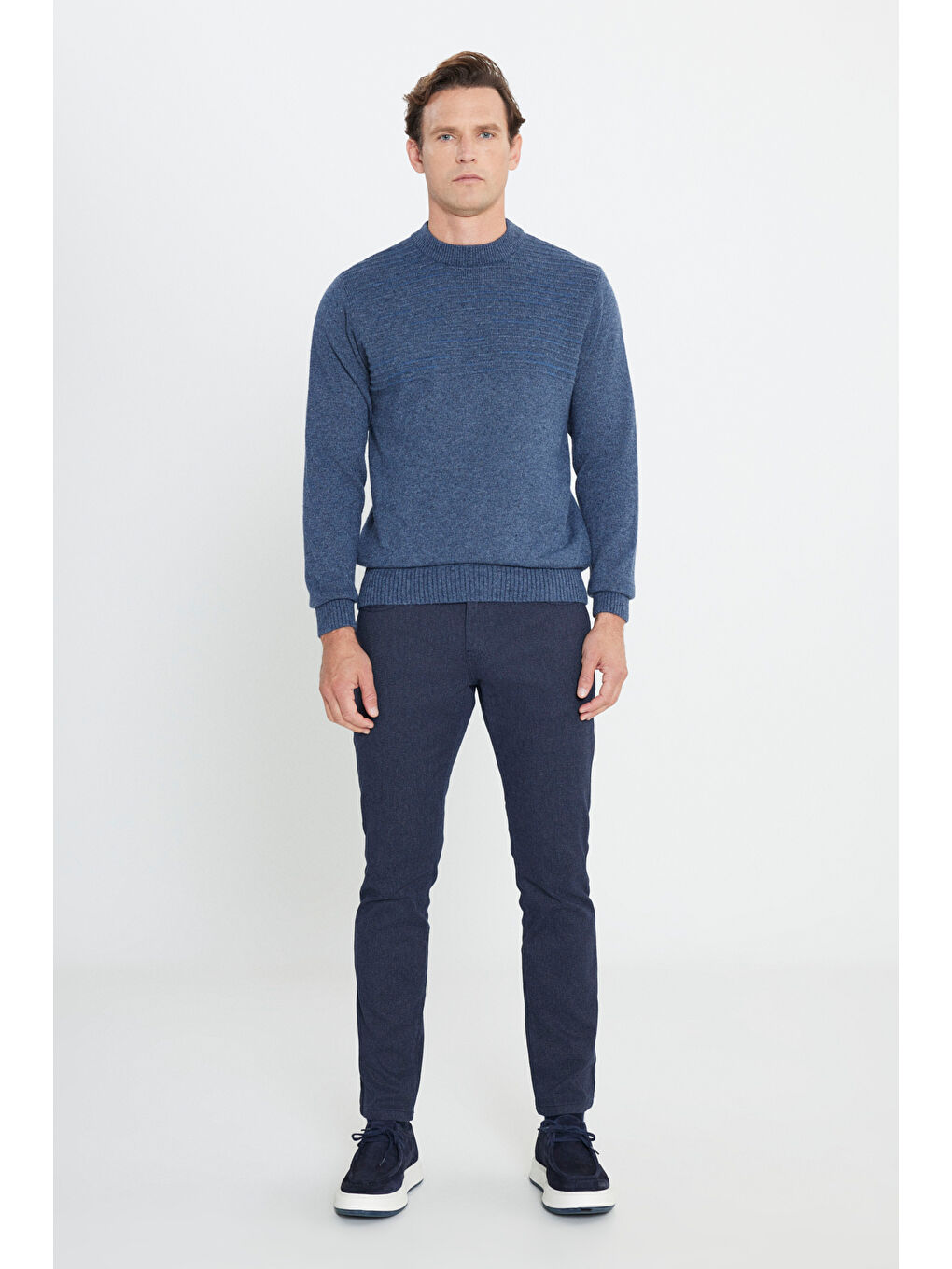 Erkek Havacı Mavi-Petrol Standart Fit Normal Kesim Yarım Balıkçı Yaka Triko %100 Pamuk Kazak-1