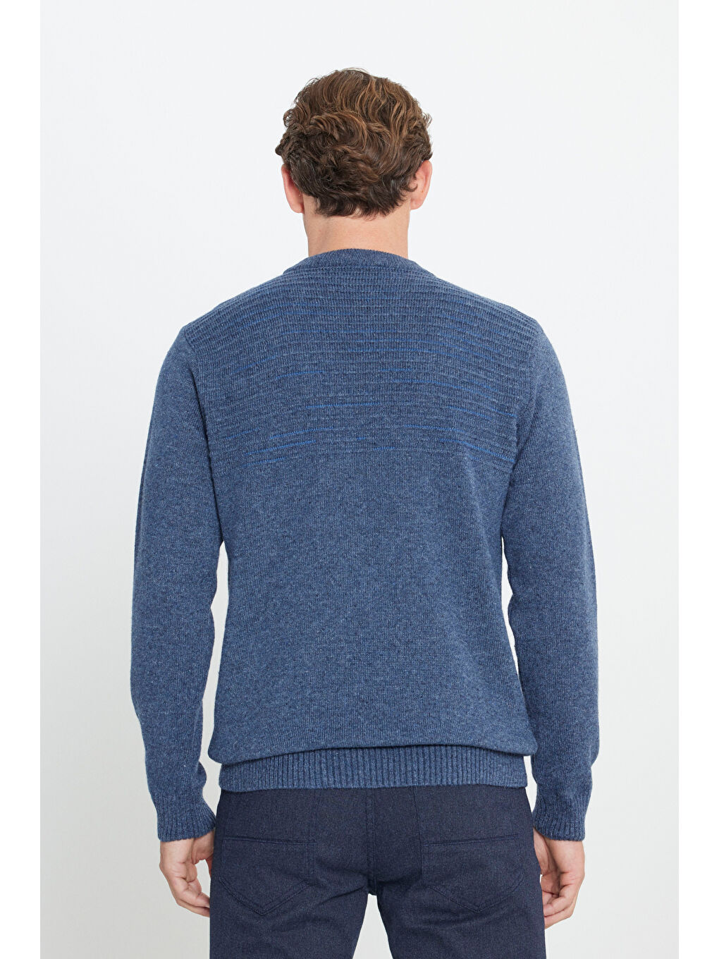 Erkek Havacı Mavi-Petrol Standart Fit Normal Kesim Yarım Balıkçı Yaka Triko %100 Pamuk Kazak-4